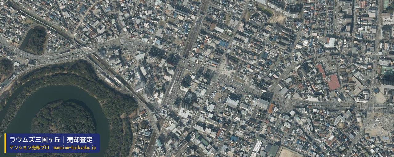 ラウムズ三国ヶ丘の売却査定・買取価格｜堺市堺区向陵中町（マンション売却プロ作成の航空写真（町の中心））