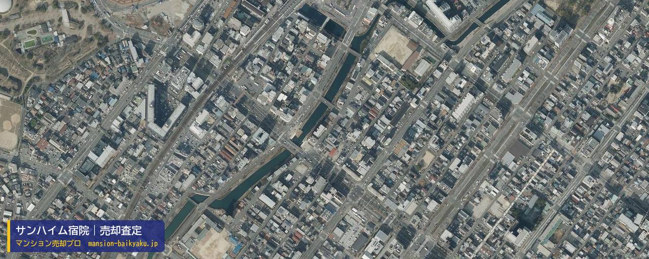 サンハイム宿院の売却査定・買取価格｜堺市堺区甲斐町西（マンション売却プロ作成の航空写真（町の中心））