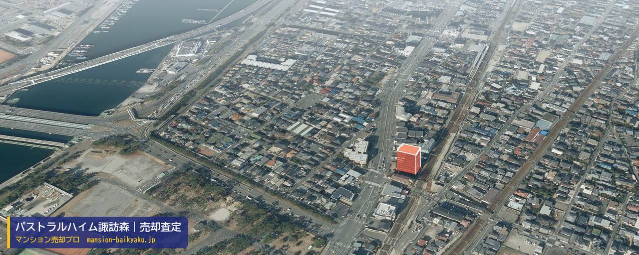 パストラルハイム諏訪森の売却査定・買取価格｜堺市西区浜寺諏訪森町西（マンション売却プロ作成の建物を立体で示した航空写真）