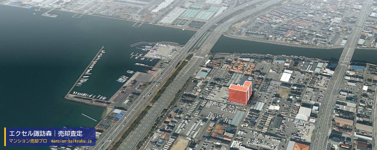 エクセル諏訪森の売却査定・買取価格｜堺市西区浜寺諏訪森町西（マンション売却プロ作成の建物を立体で示した航空写真）