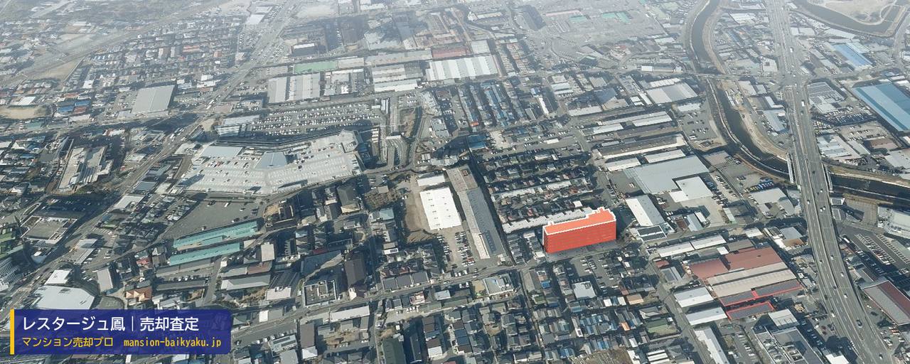 レスタージュ鳳の売却査定・買取価格｜堺市西区鳳東町（マンション売却プロ作成の建物を立体で示した航空写真）