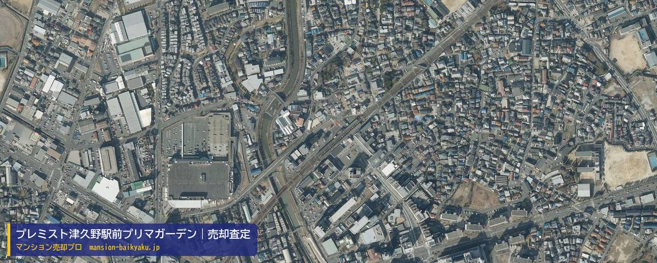 プレミスト津久野駅前プリマガーデンの売却査定・買取価格｜堺市西区津久野町（マンション売却プロ作成の航空写真（町の中心））