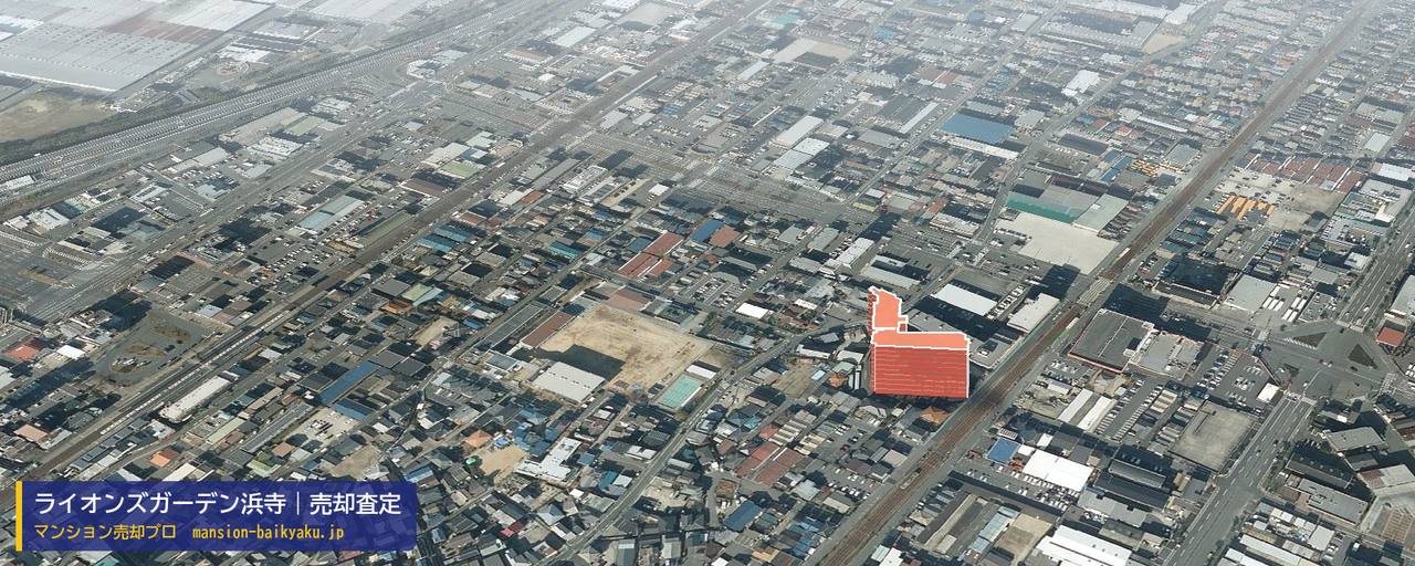 ライオンズガーデン浜寺の売却査定・買取価格｜堺市西区浜寺石津町中（マンション売却プロ作成の建物を立体で示した航空写真）