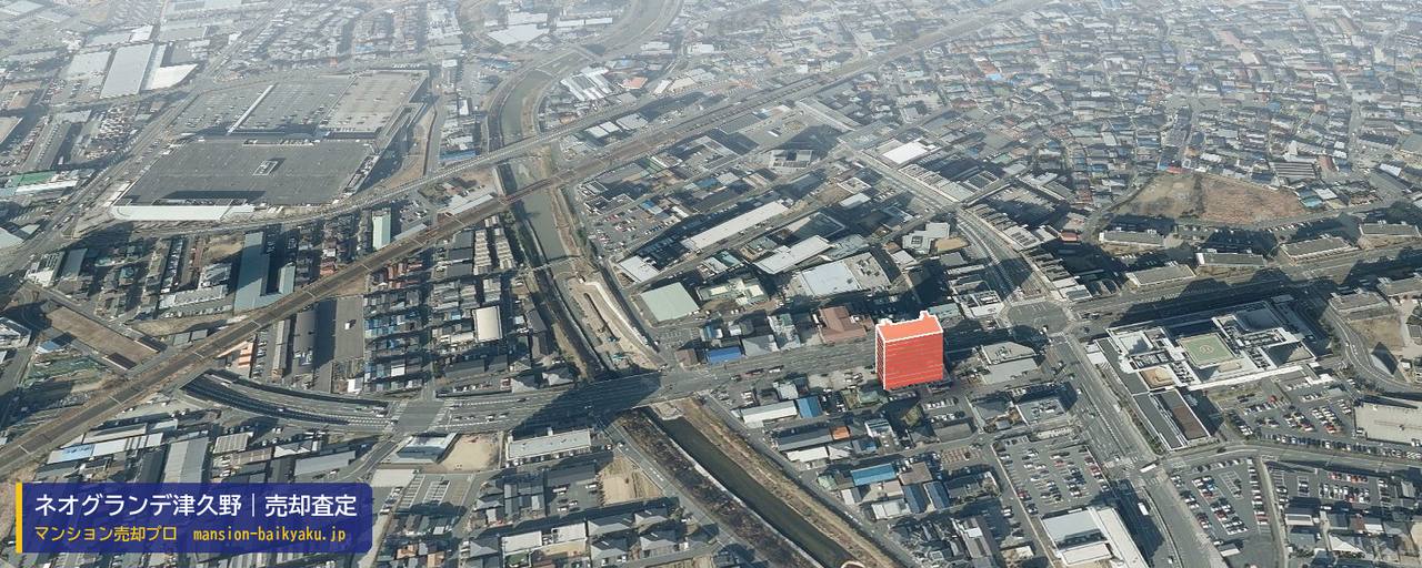 ネオグランデ津久野の売却査定・買取価格｜堺市西区津久野町（マンション売却プロ作成の建物を立体で示した航空写真）