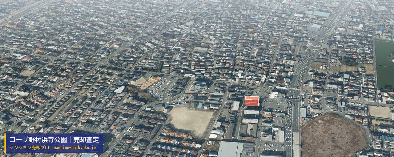 コープ野村浜寺公園の売却査定・買取価格｜堺市西区浜寺南町（マンション売却プロ作成の建物を立体で示した航空写真）