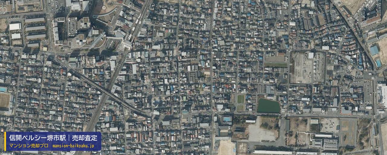 信開ベルシー堺市駅の売却査定・買取価格｜堺市北区北長尾町（マンション売却プロ作成の航空写真（町の中心））