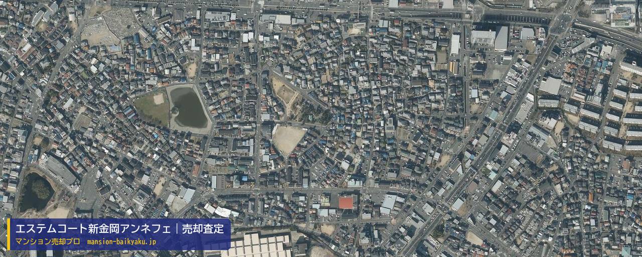エステムコート新金岡アンネフェの売却査定・買取価格｜堺市北区長曽根町（マンション売却プロ作成の航空写真（町の中心））