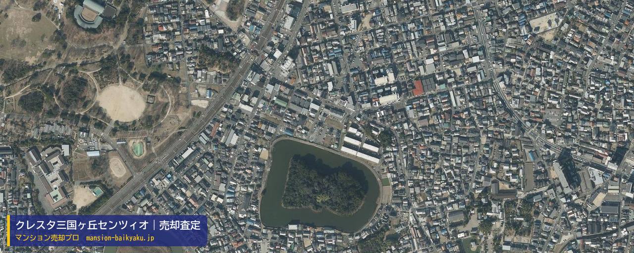クレスタ三国ヶ丘センツィオの売却査定・買取価格｜堺市北区百舌鳥赤畑町（マンション売却プロ作成の航空写真（町の中心））