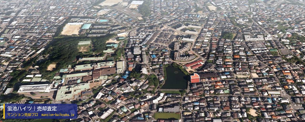 蛍池ハイツの売却査定・買取価格｜豊中市螢池北町（マンション売却プロ作成の建物を立体で示した航空写真）