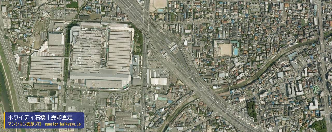 ホワイティ石橋の売却査定・買取価格｜池田市豊島北（マンション売却プロ作成の航空写真（町の中心））
