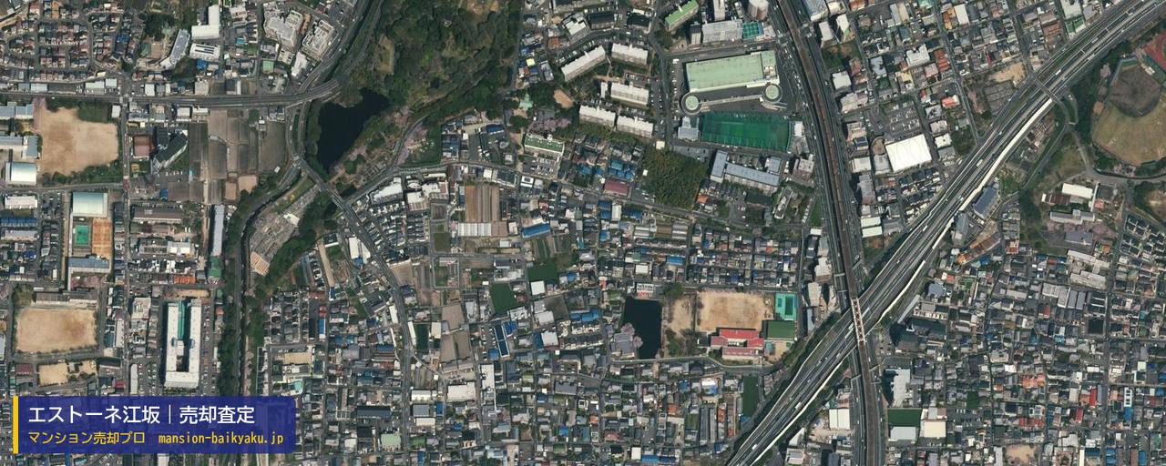 エストーネ江坂の売却査定・買取価格｜吹田市江坂町（マンション売却プロ作成の航空写真（町の中心））
