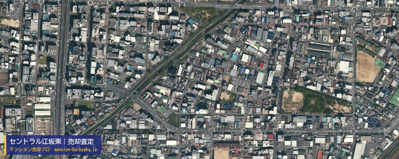 セントラル江坂東の売却査定・買取価格｜吹田市南金田（マンション売却プロ作成の航空写真（町の中心））