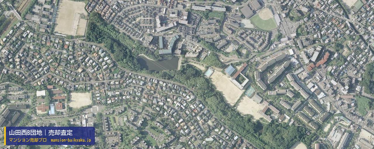 山田西B団地の売却査定・買取価格｜吹田市山田西（マンション売却プロ作成の航空写真（町の中心））