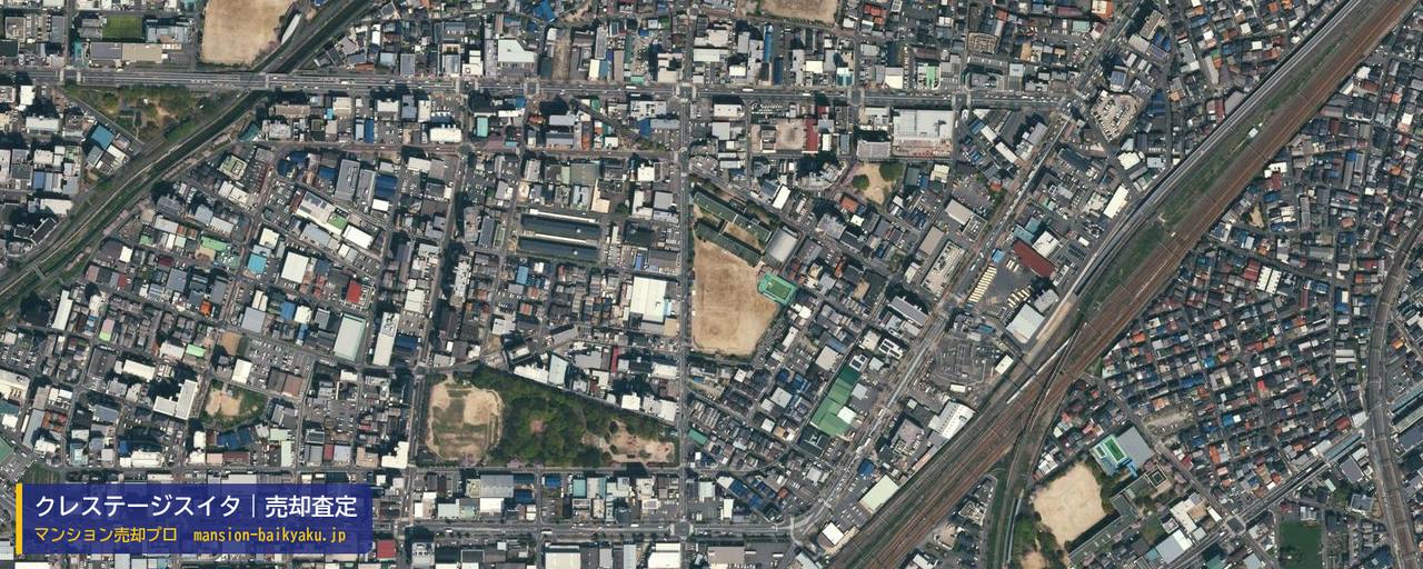 クレステージスイタの売却査定・買取価格｜吹田市穂波町（マンション売却プロ作成の航空写真（町の中心））