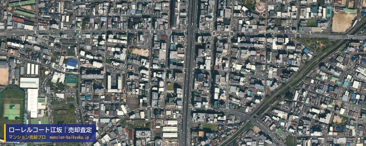 ローレルコート江坂の売却査定・買取価格｜吹田市広芝町（マンション売却プロ作成の航空写真（町の中心））