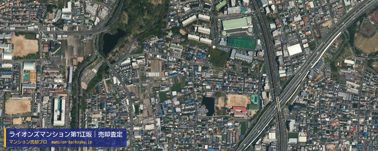 ライオンズマンション第7江坂の売却査定・買取価格｜吹田市江坂町（マンション売却プロ作成の航空写真（町の中心））