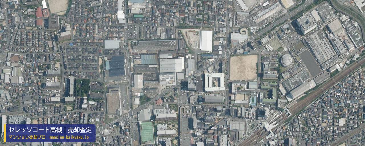 セレッソコート高槻の売却査定・買取価格｜高槻市大畑町（マンション売却プロ作成の航空写真（町の中心））