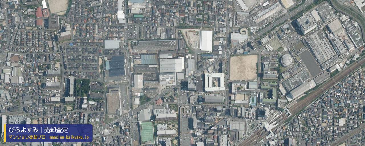 びらよすみの売却査定・買取価格｜高槻市大畑町（マンション売却プロ作成の航空写真（町の中心））