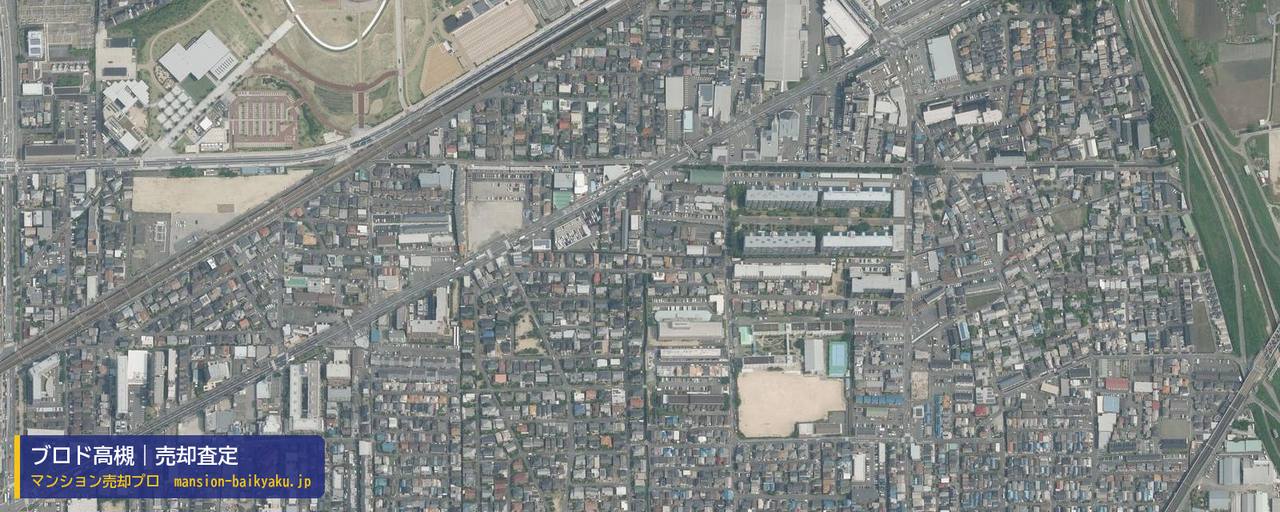 ブロド高槻の売却査定・買取価格｜高槻市宮野町（マンション売却プロ作成の航空写真（町の中心））