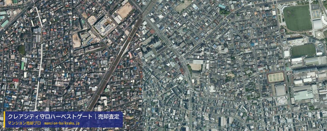 クレアシティ守口ハーベストゲートの売却査定・買取価格｜守口市馬場町（マンション売却プロ作成の航空写真（町の中心））