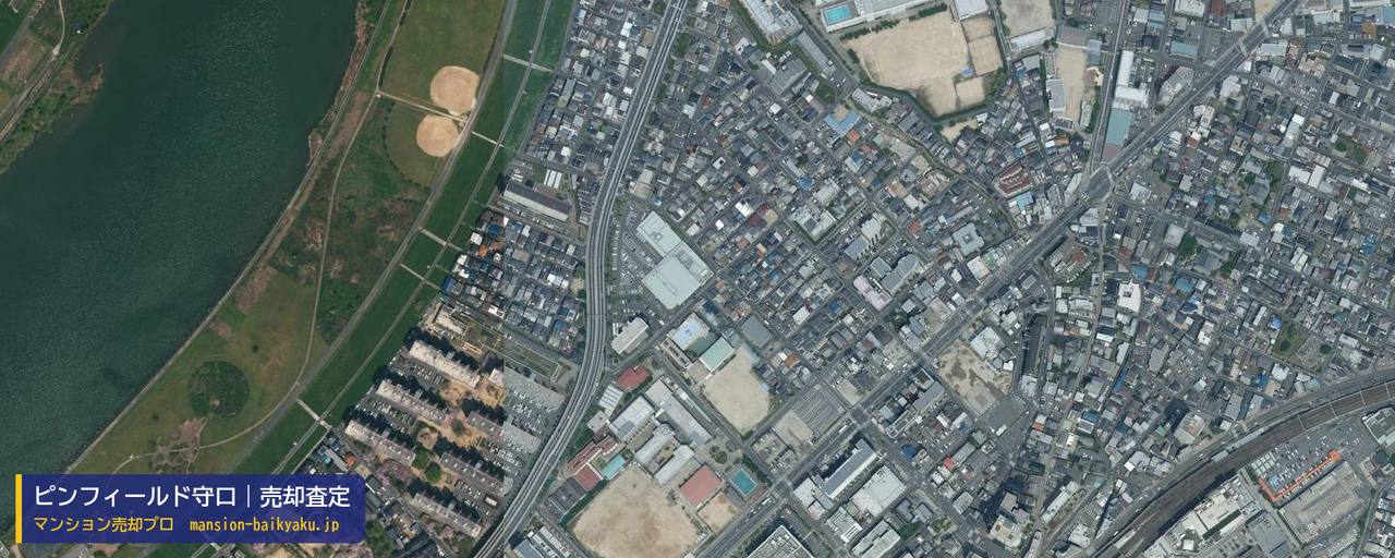 ピンフィールド守口の売却査定・買取価格｜守口市松町（マンション売却プロ作成の航空写真（町の中心））