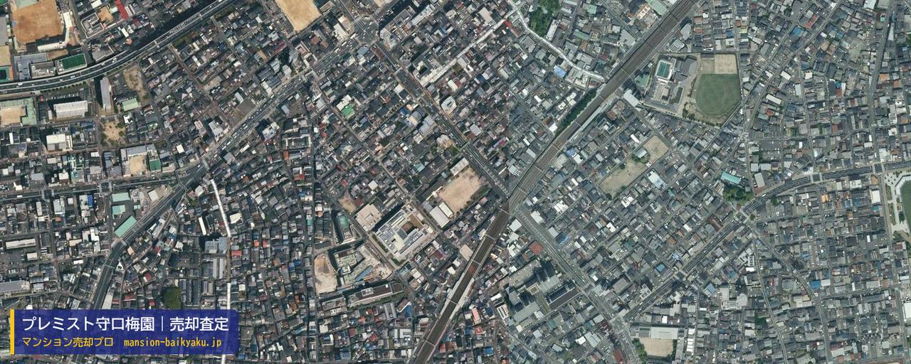 プレミスト守口梅園の売却査定・買取価格｜守口市梅園町（マンション売却プロ作成の航空写真（町の中心））