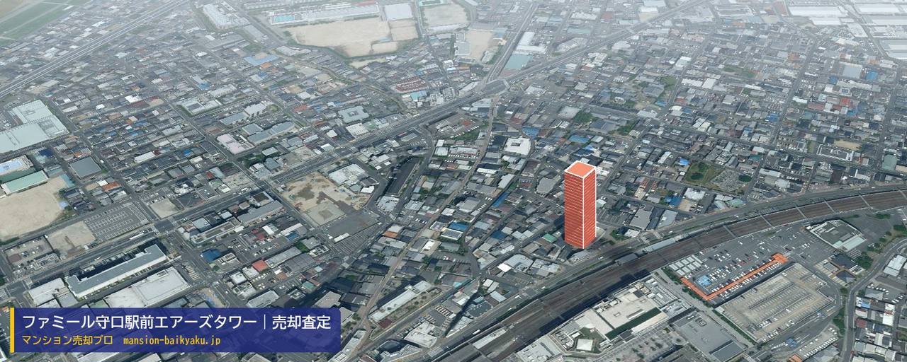 ファミール守口駅前エアーズタワーの売却査定・買取価格｜守口市桜町（マンション売却プロ作成の建物を立体で示した航空写真）
