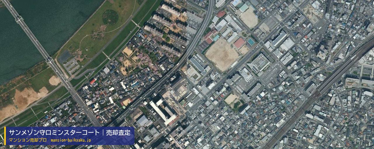 サンメゾン守口ミンスターコートの売却査定・買取価格｜守口市豊秀町（マンション売却プロ作成の航空写真（町の中心））