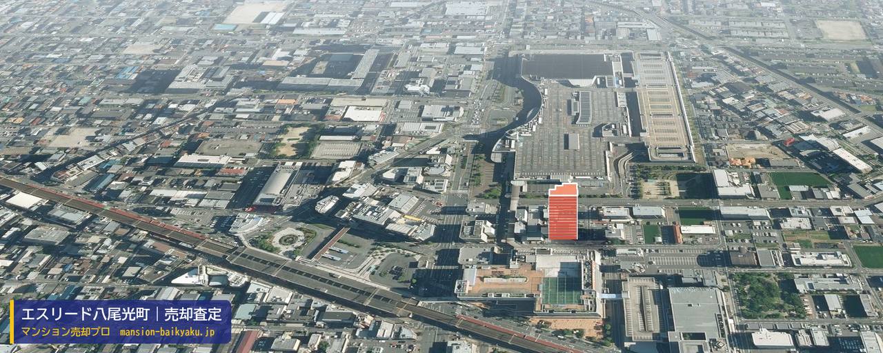 エスリード八尾光町の売却査定・買取価格｜八尾市光町（マンション売却プロ作成の建物を立体で示した航空写真）