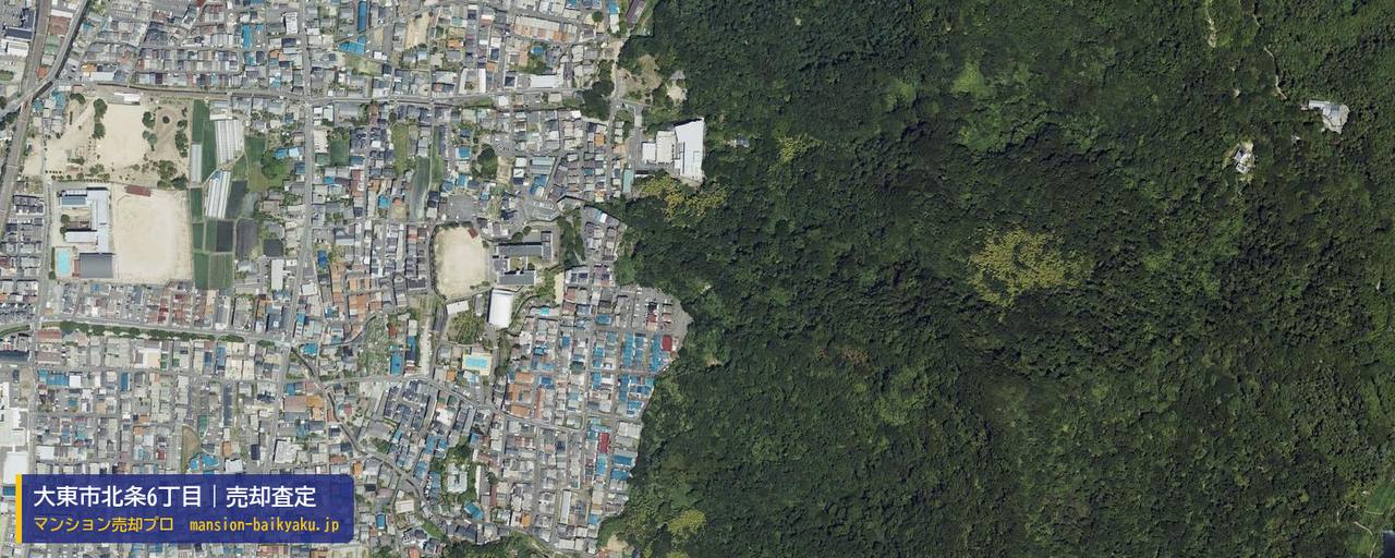 大東市北条6丁目の売却査定・買取価格｜大東市北条（マンション売却プロ作成の航空写真（町の中心））