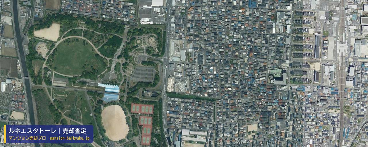 ルネエスタトーレの売却査定・買取価格｜大東市中楠の里町（マンション売却プロ作成の航空写真（町の中心））
