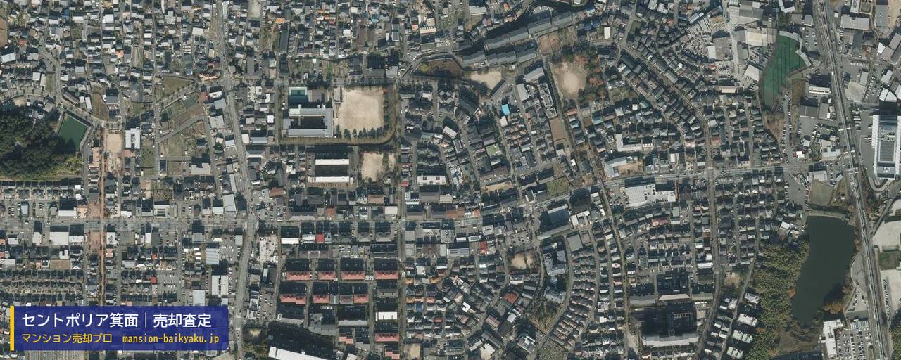 セントポリア箕面の売却査定・買取価格｜箕面市小野原東（マンション売却プロ作成の航空写真（町の中心））