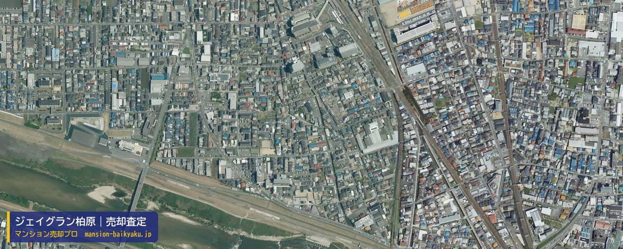 ジェイグラン柏原の売却査定・買取価格｜柏原市上市（マンション売却プロ作成の航空写真（町の中心））