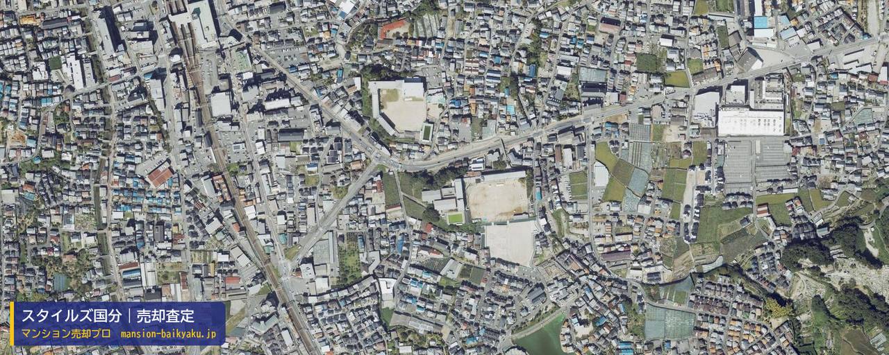 スタイルズ国分の売却査定・買取価格｜柏原市国分本町（マンション売却プロ作成の航空写真（町の中心））