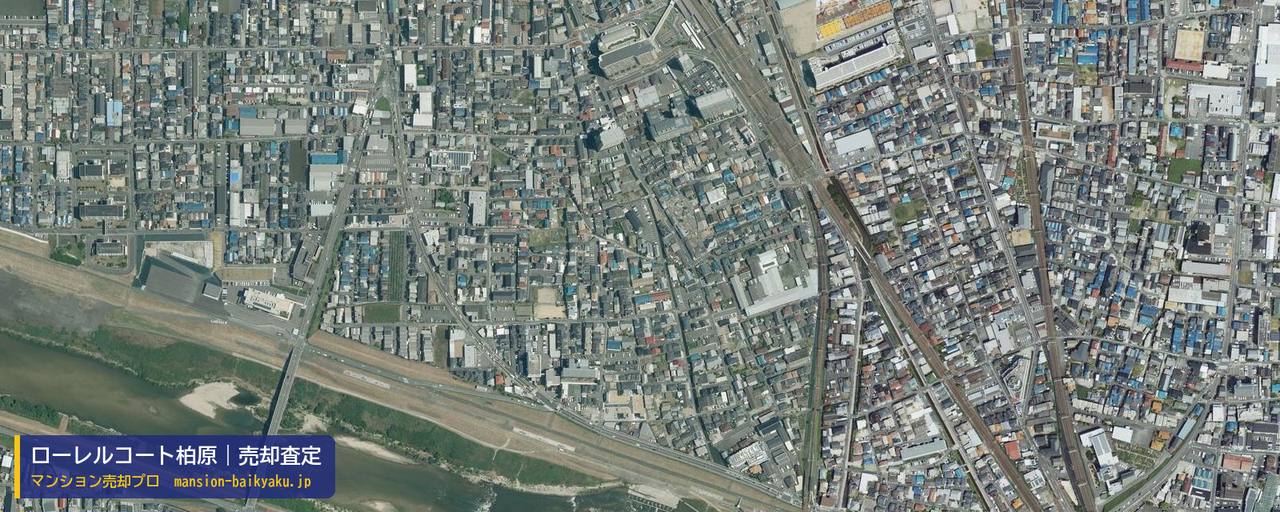 ローレルコート柏原の売却査定・買取価格｜柏原市上市（マンション売却プロ作成の航空写真（町の中心））