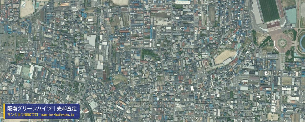 阪南グリーンハイツの売却査定・買取価格｜柏原市玉手町（マンション売却プロ作成の航空写真（町の中心））