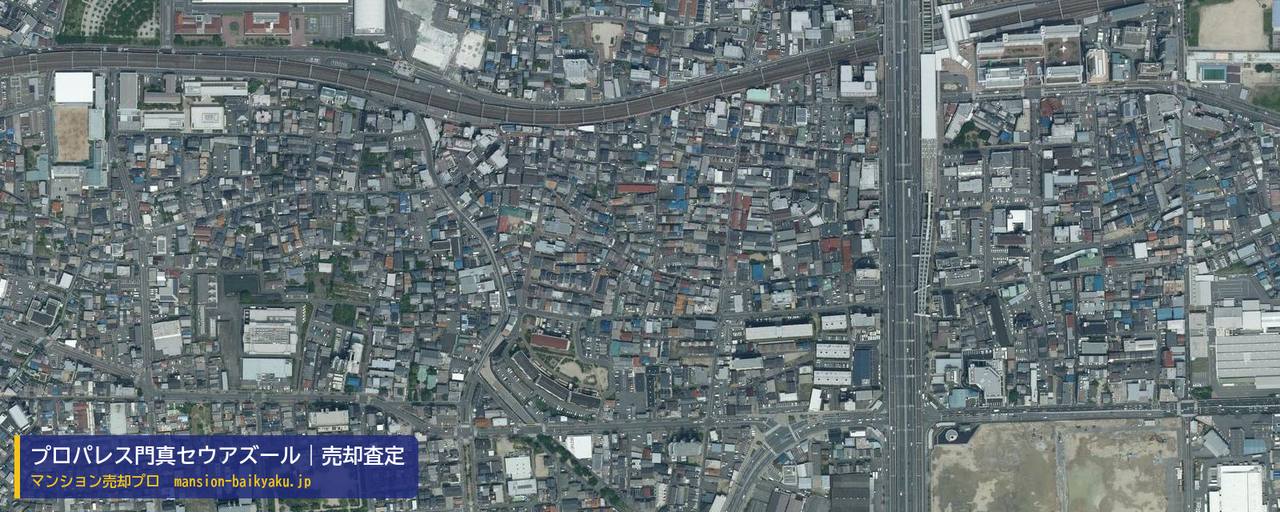 プロパレス門真セウアズールの売却査定・買取価格｜門真市栄町（マンション売却プロ作成の航空写真（町の中心））