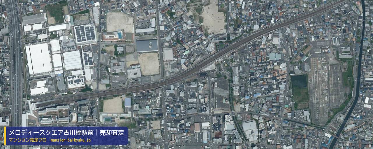 メロディースクエア古川橋駅前の売却査定・買取価格｜門真市末広町（マンション売却プロ作成の航空写真（町の中心））