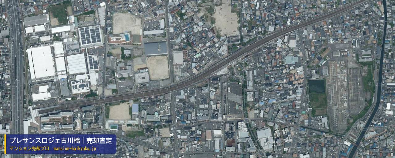 プレサンスロジェ古川橋の売却査定・買取価格｜門真市末広町（マンション売却プロ作成の航空写真（町の中心））