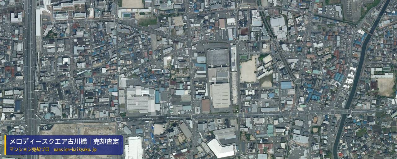 メロディースクエア古川橋の売却査定・買取価格｜門真市速見町（マンション売却プロ作成の航空写真（町の中心））