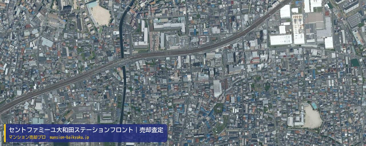 セントファミーユ大和田ステーションフロントの売却査定・買取価格｜門真市野里町（マンション売却プロ作成の航空写真（町の中心））