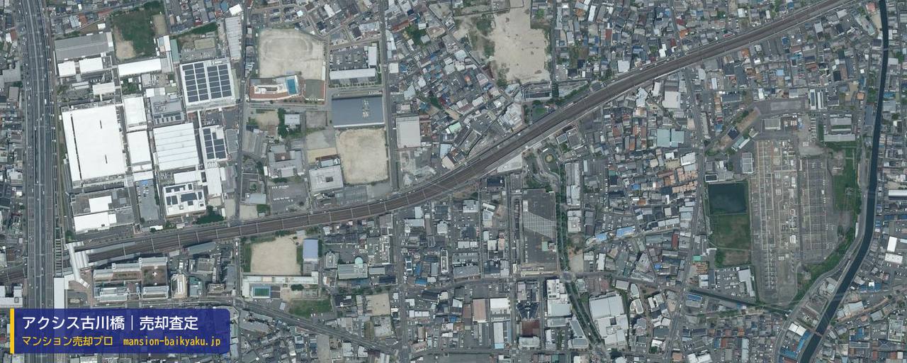 アクシス古川橋の売却査定・買取価格｜門真市末広町（マンション売却プロ作成の航空写真（町の中心））