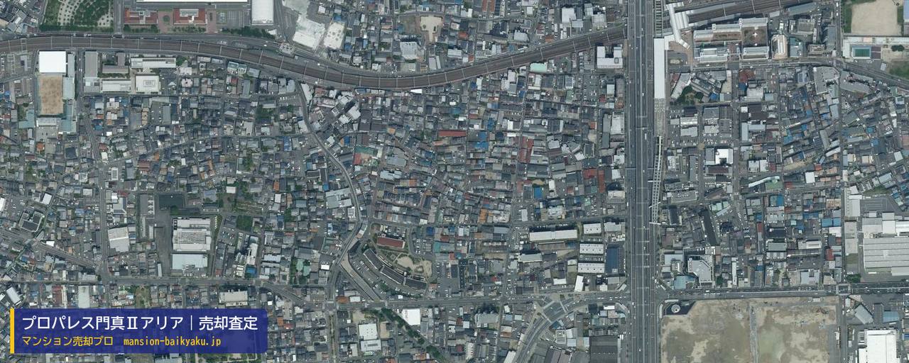 プロパレス門真Ⅱアリアの売却査定・買取価格｜門真市栄町（マンション売却プロ作成の航空写真（町の中心））