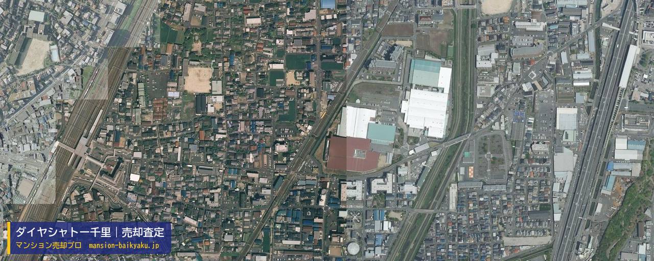 ダイヤシャトー千里の売却査定・買取価格｜摂津市昭和園（マンション売却プロ作成の航空写真（町の中心））