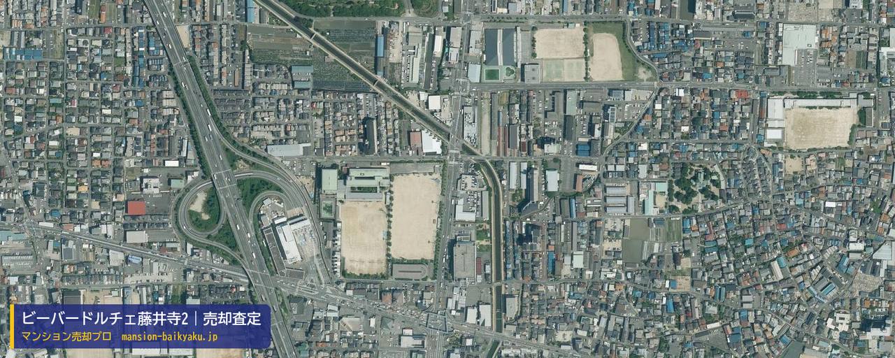 ビーバードルチェ藤井寺2の売却査定・買取価格｜藤井寺市林（マンション売却プロ作成の航空写真（町の中心））