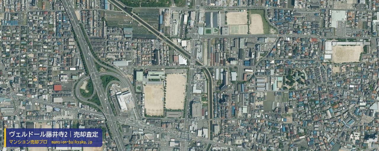 ヴェルドール藤井寺2の売却査定・買取価格｜藤井寺市林（マンション売却プロ作成の航空写真（町の中心））