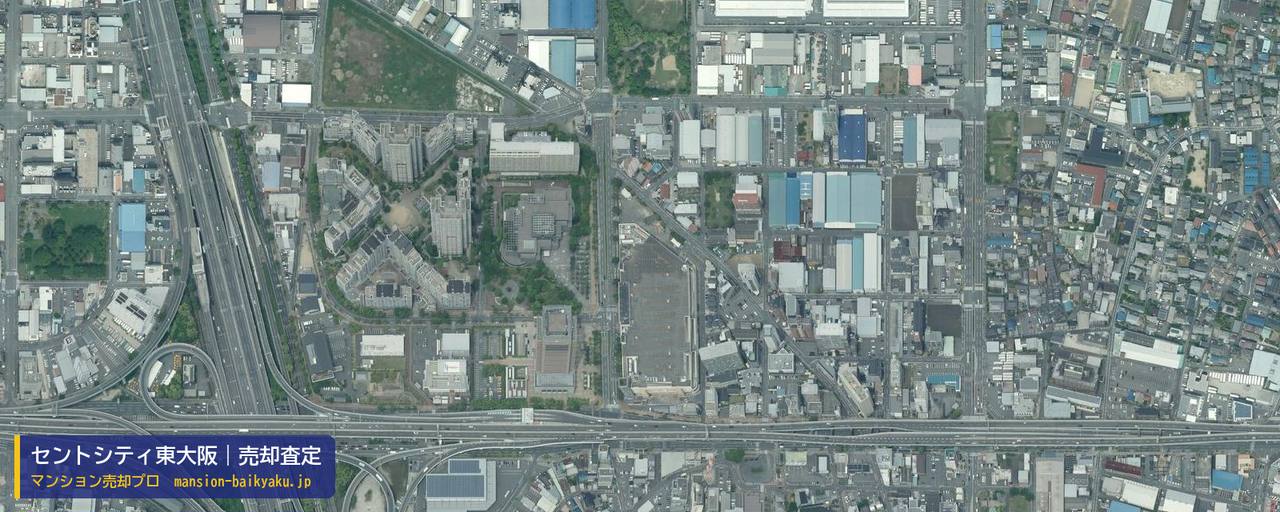 セントシティ東大阪の売却査定・買取価格｜東大阪市横枕西（マンション売却プロ作成の航空写真（町の中心））