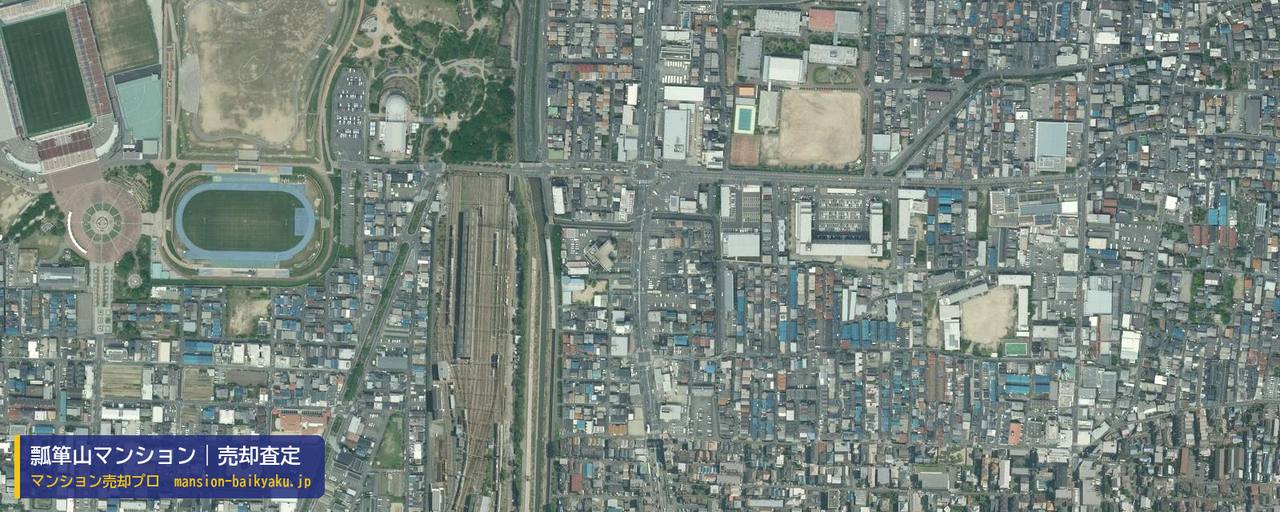 瓢箪山マンションの売却査定・買取価格｜東大阪市旭町（マンション売却プロ作成の航空写真（町の中心））