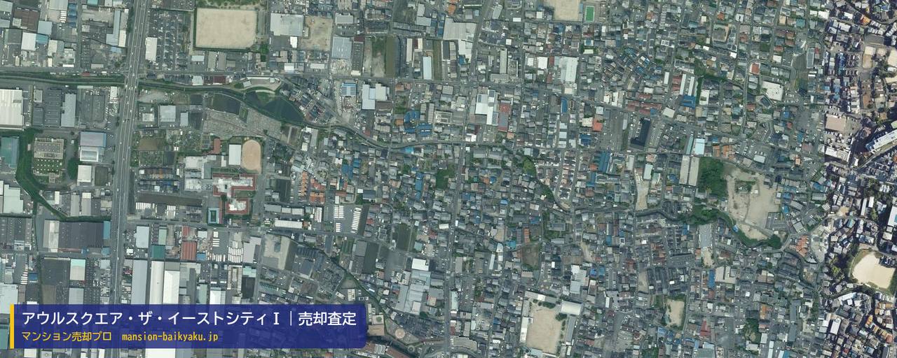 アウルスクエア・ザ・イーストシティⅠの売却査定・買取価格｜東大阪市中石切町（マンション売却プロ作成の航空写真（町の中心））