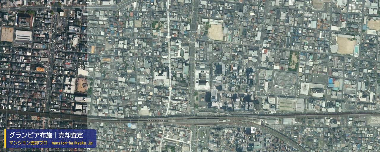 グランピア布施の売却査定・買取価格｜東大阪市長堂（マンション売却プロ作成の航空写真（町の中心））